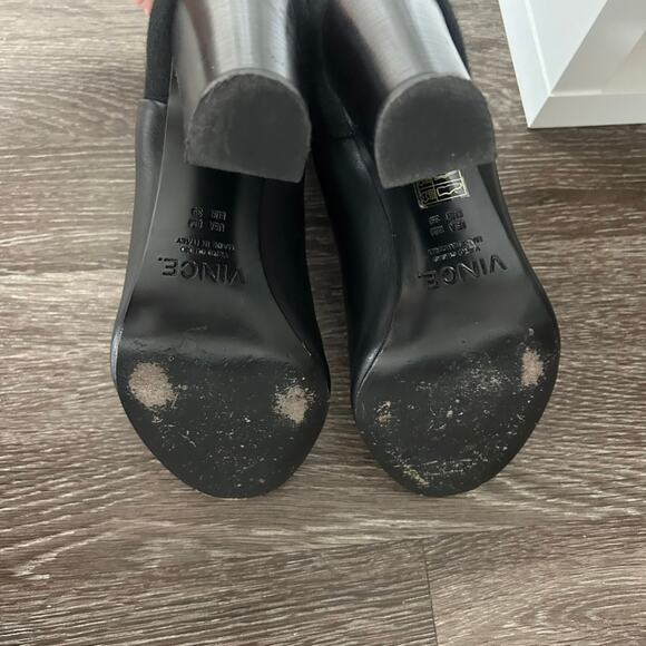 Vince Aren Black Leather Wool Open Toe Heeled Booties Size 8 Made in Italy EUC - Picture 13 of 14